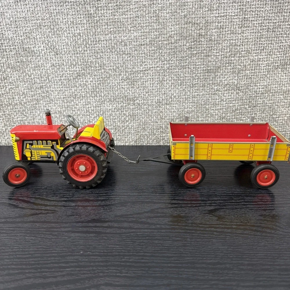 ZETOR Tin Windup Farm Tractor and trailer Kovap Czech Republic NO KEY AS IS